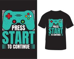 Press start to continue gaming t-shirt design pro download vector