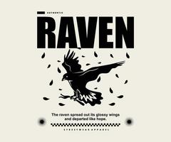 Retro illustration of raven t shirt design, vector graphic, typographic poster or tshirts street wear and Urban style