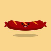 Cute sausage vector in kawaii style. It is suitable for children's content, animation, children's books, advertisements, design complements and more.