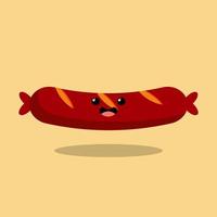 Cute sausage vector in kawaii style. It is suitable for children's content, animation, children's books, advertisements, design complements and more.