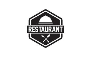 placa de restaurante, póster con plantilla de logotipo de tenedor y cuchillo vector