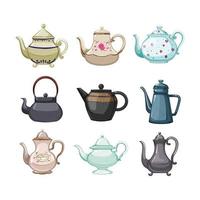 vintage teapot set cartoon vector illustration