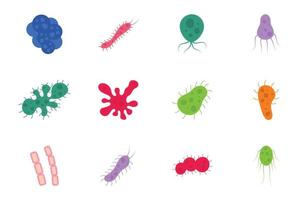 conjunto de bacterias y virus vector ilustración en plano estilo. causante de enfermedades bacterias, virus y microbios