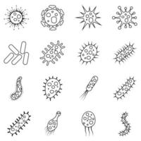 set of bacteria and virus vector illustration in outline style. Disease-causing bacterias, viruses and microbes.