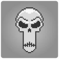 8 bit Pixel skull icon. Vector illustration for game assets.