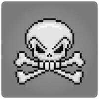 8 bit Pixel skull icon. Vector illustration for game assets.