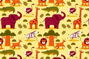 African animals. Patterns of elephant, lion, giraffe, gazelle, antelope, crocodile, ostrich, and zebra vector