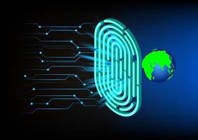 graphics image data security access fingerprint protect with world map and blue globe vector illustration