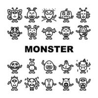 monster cute character icons set vector