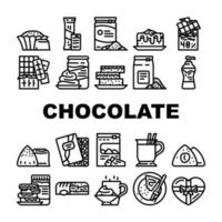 chocolate caramelo comida postre íconos conjunto vector
