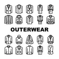 outerwear male clothes icons set vector