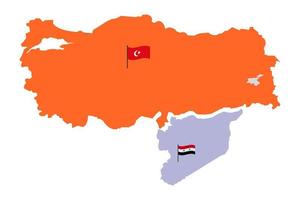 Turkey Map and Syria Map with High detailed. Map of Turkey filled with Orange color. Syrian Map with Red white and black three color and star. Turkish Map with moon and star Relief map Vector. vector