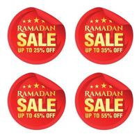 Ramadan sale red stickers set 25, 35, 45, 55 off discount vector