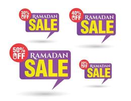 Ramadan sale red bubble tag set 20, 30, 40, 50 off discount vector