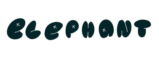 Elephants text lettering. Vector illustration in cartoon flat style isolated on white background.