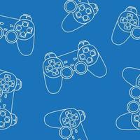 Seamless pattern of game controllers. Vector illustration in hand-drawn outline flat style on blue background
