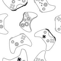 Seamless pattern of game controllers. Vector illustration in hand-drawn outline flat style on white background