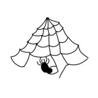 Simple spider on a web in cartoon doodle style. Vector illustration isolated on white background.