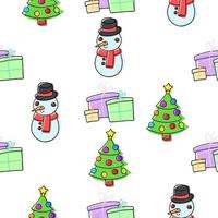 Merry Christmas Seamless Pattern. Vector elements in cartoon flat style isolated on white background.