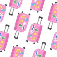 Pinks traveler's suitcase seamless pattern. Vector illustration in cartoon flat style isolated on white background.