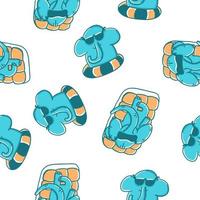 Elephants on inflatable mattress and circle. Vector illustrations in cartoon flat style isolated on white background.