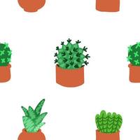 Cacti pattern. Vector illustration in cartoon flat style isolated on white background.