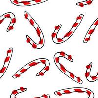 Candy cane seamless pattern in cartoon flat style. Vector illustration isolated on white background.