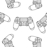 Seamless pattern of game controllers. Vector illustration in hand-drawn outline flat style on white background