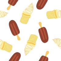 Vanilla and Popsicle ice cream. Vector seamless pattern in cartoon flat style isolated on white background.