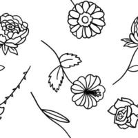 Seamless pattern with flowers in outline doodle style on a white background. Sketch for coloring. vector