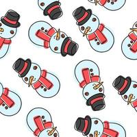 Christmas and New Year snowman seamless pattern in cartoon flat style. Vector illustration isolated on white background.