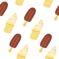 Vanilla and Popsicle ice cream. Vector seamless pattern in cartoon flat style isolated on white background.