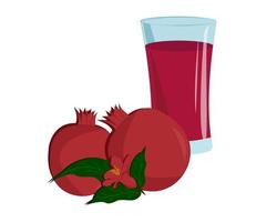 Pomegranate juice in a glass and pomegranate fruit. vector