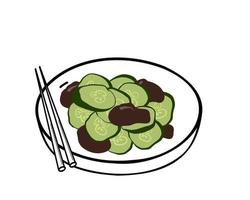 Pickled cucumbers with dried salted prunes. vector