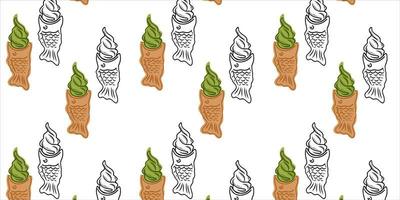 Seamless pattern with Japanese Taiyaki ice cream vector