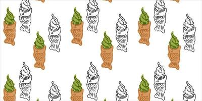 Seamless pattern with Japanese Taiyaki ice cream vector