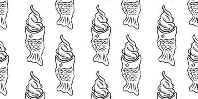 Seamless pattern with Japanese Taiyaki ice cream. Doodle style or hand drawing. vector