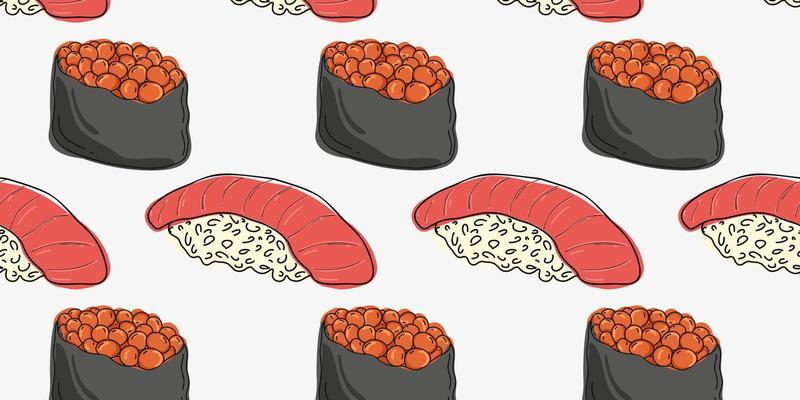 Seamless pattern with Japanese nigirizushi sushi and gunkan maki