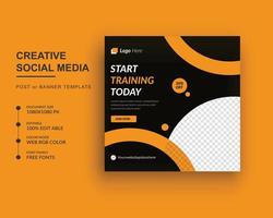 Gym and Fitness social media post banner and Square web banner Flyer Design Template with black and Orange color, gym, Workout, fitness and Sports social media post banner, fitness social media post. vector