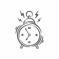 Hand drawn classic ringing alarm clock line art vector