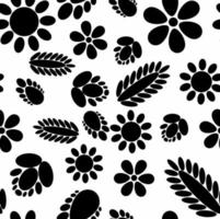 Pattern black flowers. Floral seamless pattern with different flowers and leaves. Textile print, fabric swatch, wrapping paper. vector