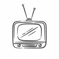Vintage retro television line art. Retro TV hand-drawn vector