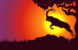 Horoscope symbol next to tree silhouette on sunset landscape background. Vector Eps 10