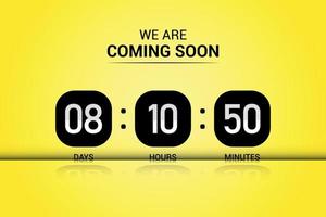 We Are Coming Soon Countdown or Timer realistic vector design with yellow gradient.