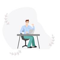 Wear Pajamas to Work Day. Office worker in good mood. April event. Vector illustration. Man in pajamas working in office.