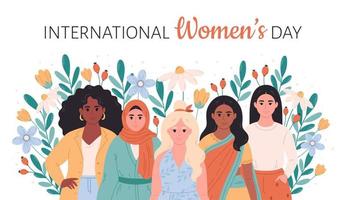 internacional De las mujeres día. feminismo y mujer igualdad, empoderamiento. hermandad, amigo apoyo. vector