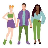 Three polyamorous people of various ethnicity vector