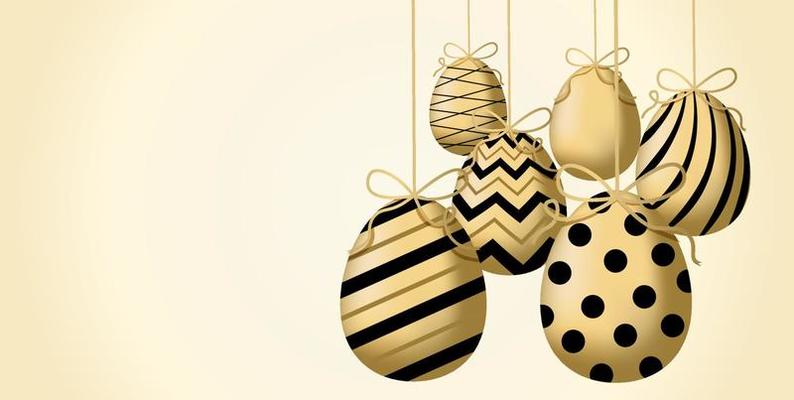 Easter decorative social media banner and poster template in black and gold ornament. Luxury easter eggs and bunny. Vector illustration