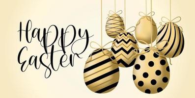 Easter decorative social media banner and poster template in black and gold ornament. Luxury easter eggs and bunny. Vector illustration