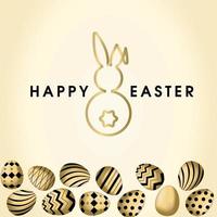 Easter decorative social media banner and poster template in black and gold ornament. Luxury easter eggs and bunny. Vector illustration